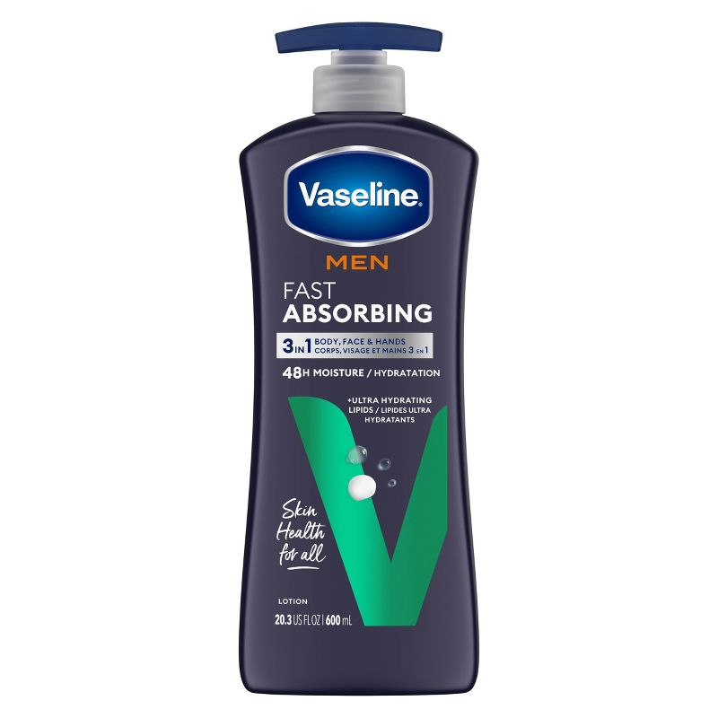 Vaseline Men Fast Absorbing Moisture 3-in-1 Body, Face &#38; Hands Pump Lotion Scented - 20.3oz, 3 of 8