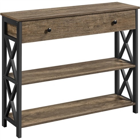 Yaheetech Vintage Wooden Console Table With 1 Drawer And 2 Open Shelves ...
