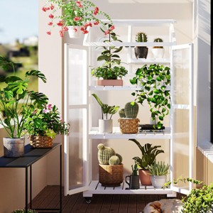 Indoor and Outdoor 62inch Greenhouse, Height Wood Large Greenhouse for Balcony, Greenhouse with Wheels and Adjustable Shelves-Coolbibila - 1 of 4