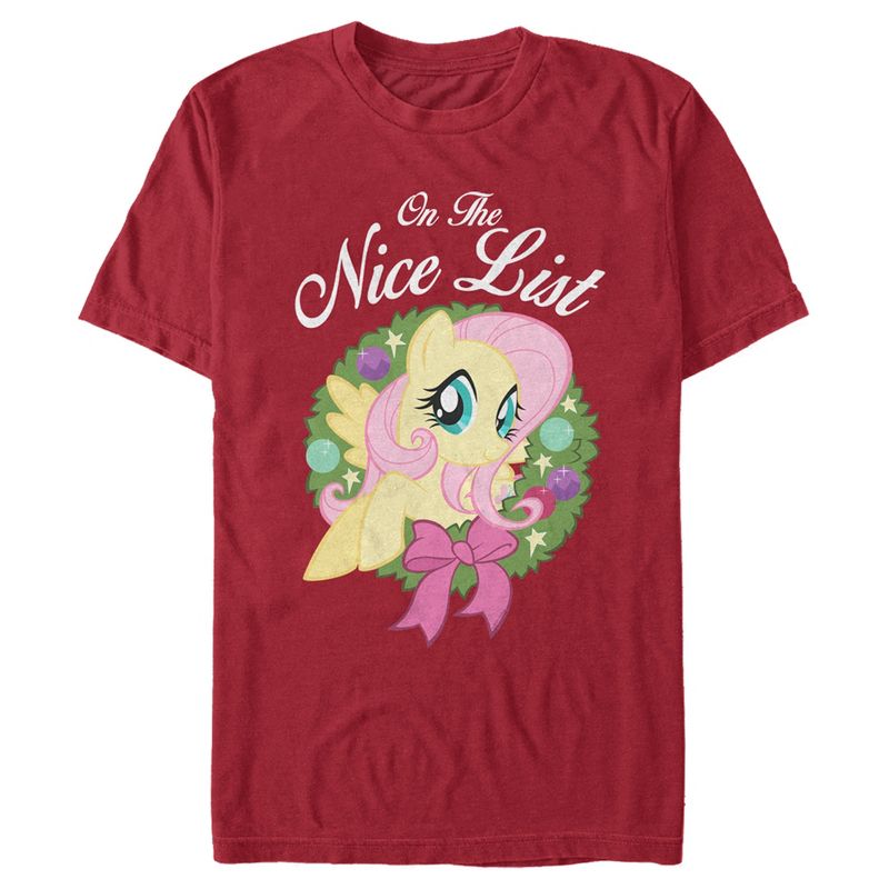 Men's My Little Pony Christmas Fluttershy Nice List T-Shirt, 1 of 6