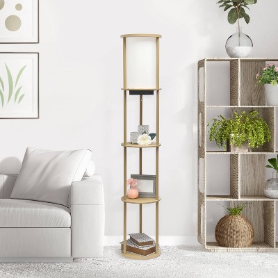 Modern Tan 62.5" Shelf Etagere Floor Lamp with USB Charging Ports