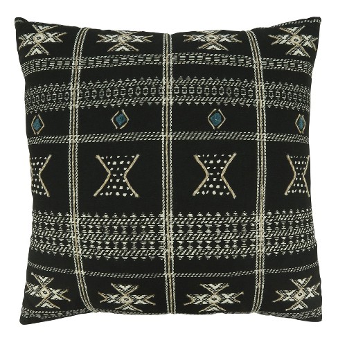 20 x20 Oversize Embroidered Mudcloth Design Square Throw Pillow Cover Black Saro Lifestyle Geometric Cotton Zipper Target