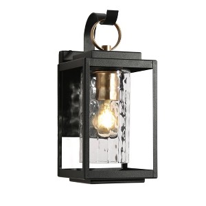 LNC 13.2" Square Cage Modern Iron Outdoor Wall Light Matte Black: Weather-Resistant, E26 Socket, Glass Shade - 1 of 4