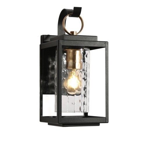 LNC 13.2" Square Cage Modern Iron Outdoor Wall Light Matte Black: Weather-Resistant, E26 Socket, Glass Shade - image 1 of 4