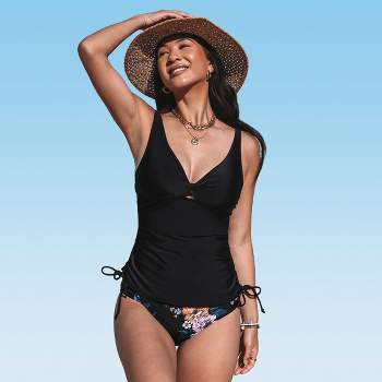 Women's Cutout Drawstring Tankini Top & Floral Mid Waist Bikini Set Swimsuit - Cupshe