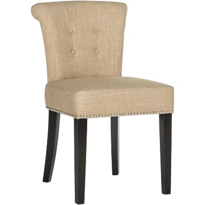 Beige Upholstered Parsons Side Chair with Wood Legs