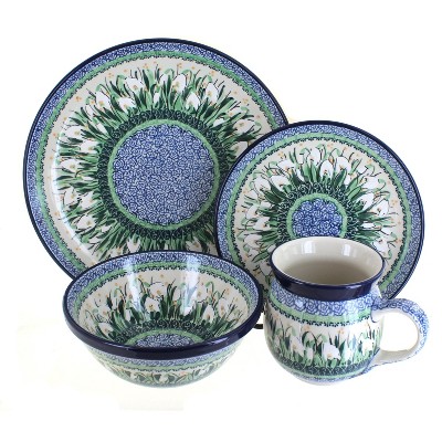 Blue Rose Polish Pottery Snowdrop 4PC Place Setting - Service for 1