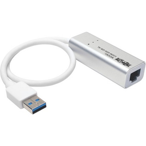 Tripp Lite USB 3.0 SuperSpeed to Gigabit Ethernet NIC Network Adapter RJ45 10/100/1000 Aluminum White - USB 3.0 - 1 Port(s) - 1 - Twisted Pair - image 1 of 4