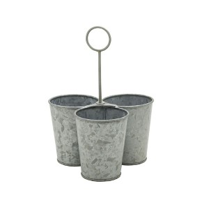 Towle Living Galvanized Round Caddy - 3 Compartments, 7.25" x 10", Metal Rustic Style, Serving Farmhouse Flatware Storage - 1 of 4