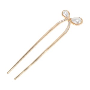 Unique Bargains Women's Faux Pearl Bow Chignon Pin Gold Tone 1 Pc - 1 of 4
