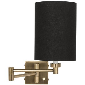Barnes and Ivy Modern Swing Arm Wall Lamp Dark Antique Brass Plug-In Light Fixture Black Linen Cylinder Shade for Bedroom Bedside - 1 of 4