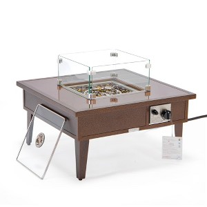 Leisuremod Walbrooke Outdoor Patio Aluminum Square Fire Pit Side Table with Lid and Fire Glass - 1 of 4