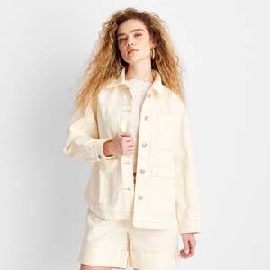 Women's Contrast Stitch Denim Chore Coat - Future Collective Cream - 1 of 3