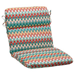 Outdoor Rounded Chair Cushion - Red/Turquoise Chevron