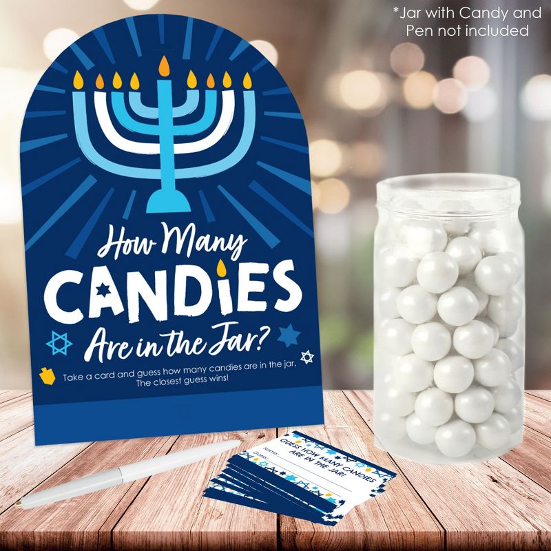 Big Dot of Happiness Hanukkah Menorah - How Many Candies Chanukah Holiday Party Game - 1 Stand and 40 Cards - Candy Guessing Game, 2 of 8