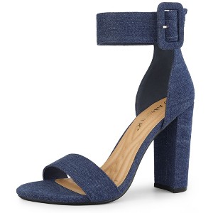 Allegra K Women's Block Heel Zipper Buckle Ankle Strap Sandals - 1 of 4