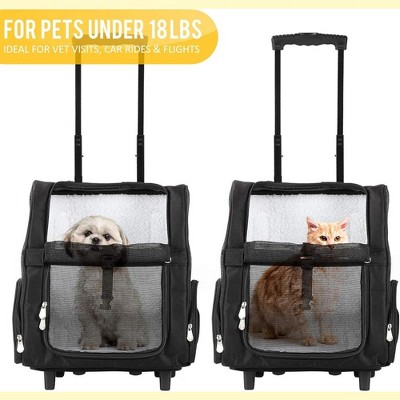 Black and Gray Rolling Pet Travel Carrier with Wheels