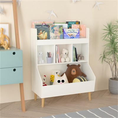 SKRAN Multi-Functional Toy Storage Organizer, Kids Bookshelf with Legs, Children's Bookcase for Kids Room, Living Room, Nursery, White