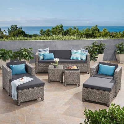 Puerta 7pc Wicker Sofa Chat Set  Mix Black/Dark Gray - Christopher Knight Home