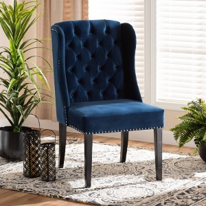 Lamont Velvet Fabric Wood Wingback Dining Chair Blue/Brown - Baxton Studio - 1 of 4