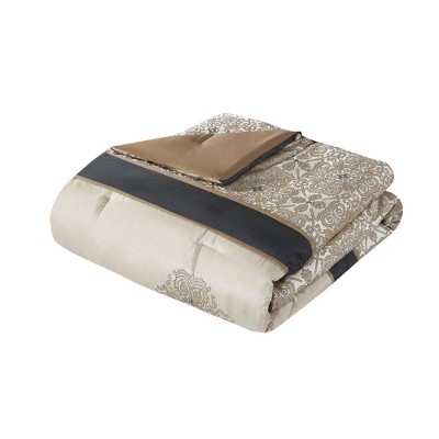 Black Jacquard Queen Comforter Set with Embroidered Shams