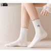 Anna-Kaci Women's 3 Pairs Knit Socks with Waffle Texture Bow Embroidery Ruffled Edge Ribbed Cuffs - 3 of 4