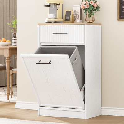 Fluted Tilt Out Trash Can Cabinet, Hidden Garbage Can Cabinet 10 Gallon, Freestanding Dog Proof Trash Can Cabinet