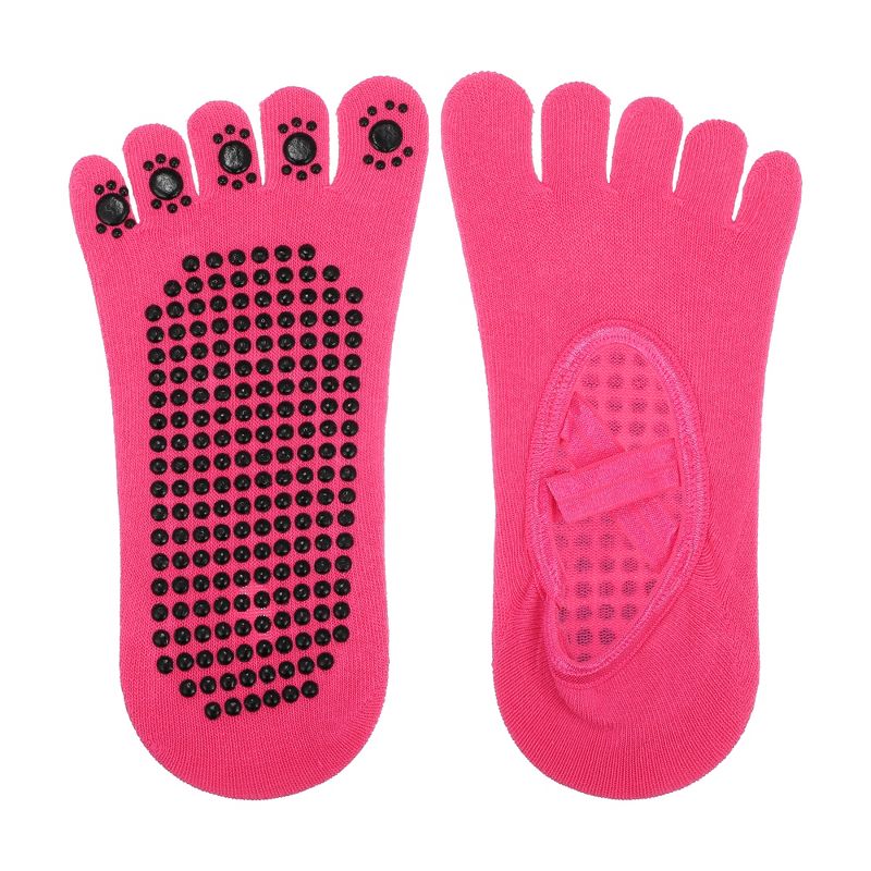 Unique Bargains Non-Slip Yoga Socks Five Toe Socks Pilates Barre for Women with Grips, 4 of 7