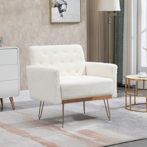 Accent Chair, Armchair Single Sofa, Modern Comfy Upholstered Reading Accent Chairs With Tufted Button Back White - 1 of 4