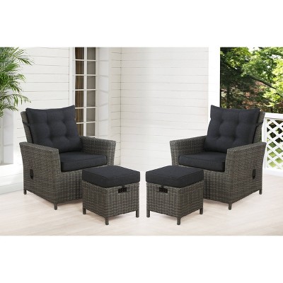 Asti 4-Piece Gray Wicker Outdoor Seating Set with Reclining Chairs and Ottomans