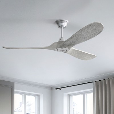 Large 60 Inch Modern Ceiling Fan No Light Silver DC Motor 3 Solid Wood Blades Ceiling Fan With Remote Control Farmhouse Ceiling Fans