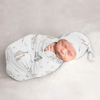 Sweet Jojo Designs Gender Neutral Unisex Baby Cocoon and Beanie Hat Swaddle Wrap Serengeti Animals Multicolor 2pc