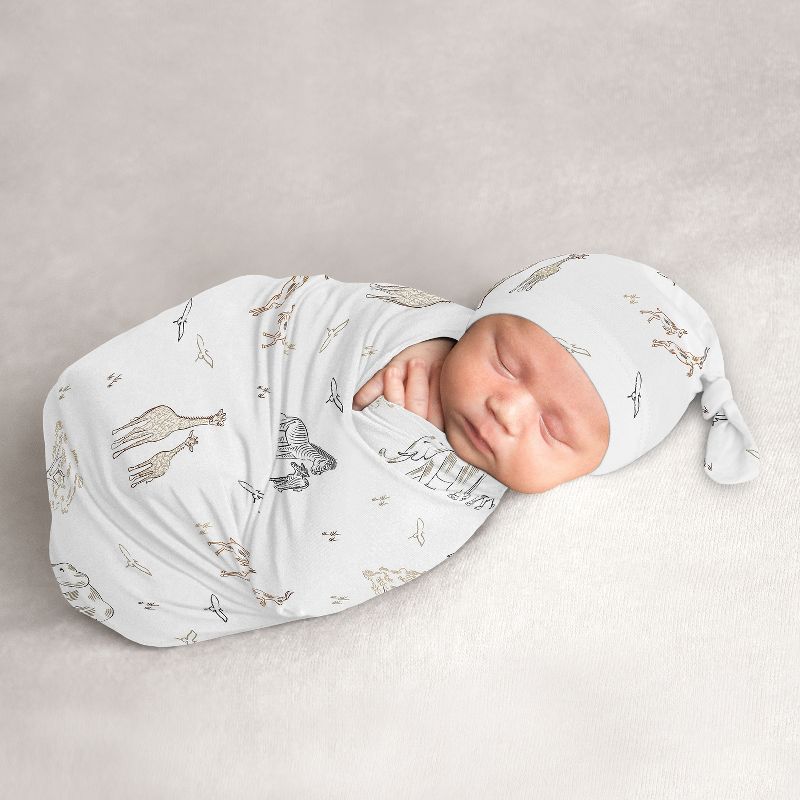 Sweet Jojo Designs Gender Neutral Unisex Baby Cocoon and Beanie Hat Swaddle Wrap Serengeti Animals Multicolor 2pc, 1 of 6