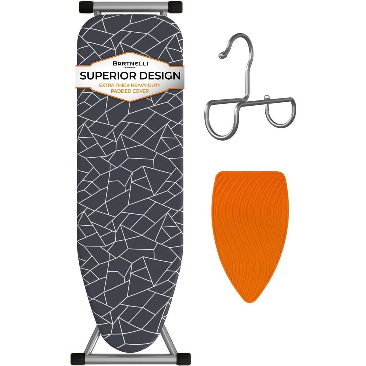 Bartnelli Full Size Ironing Board, 43x13, Adjustable Height, 4-Layer Pad