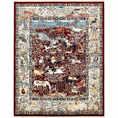 Burgundy and Tan Rectangular 8' x 10' Synthetic Area Rug