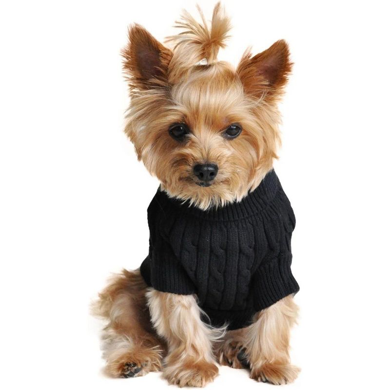 Doggie Design Dog Cable Knit 100% Cotton Sweater - Jet Black, 2 of 5