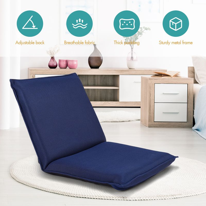 Tangkula Adjustable Floor Chair Cushioned Lounger Recliner w/ 6-Position Comfortable Back Support & Thick Padded Lazy Sofa Floor Seat Navy, 5 of 11