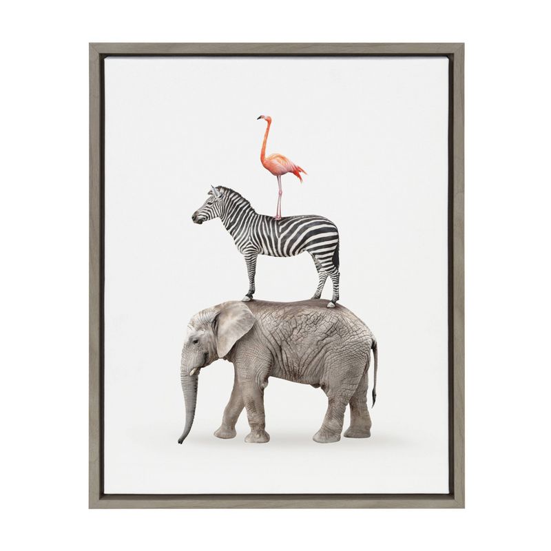 Sylvie Stacked Safari Animals Framed Canvas by Amy Peterson Gray - Kate & Laurel All Things Decor, 1 of 6