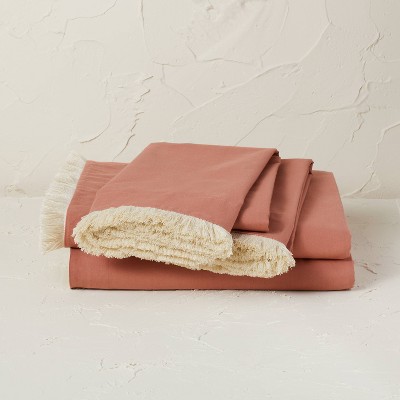 Twin/Twin XL Fringe Cotton Percale Sheet Set Coral - Opalhouse™ designed with Jungalow™
