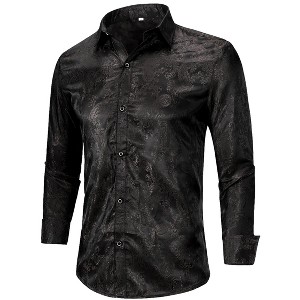 Cloudstyle Mens Floral Rose Print Long Sleeve Dress Shirt for Prom Wedding - 1 of 4