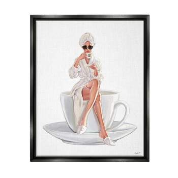 Stupell Industries Chic Woman Robe Coffee Cup Designer Logo Sunglasses