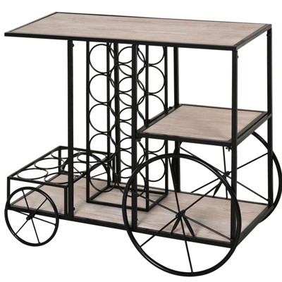 HomCom 16-Bottle Mobile Bar Cart with Wine Rack Storage Featuring an Elegant Design & Three Shelves for Storage/Display