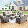 9 Seats Outdoor Wicker Sectional Conversation Set, 6 Pieces Rattan Patio Furniture Set, 2 x Single Chair, 2-Seat Sofa, 3-Seat Sofa and 2 x Ottoman - 3 of 4