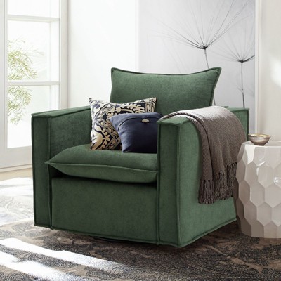 34 Wide Swivel Accent Chair, Upholstered Armchair with Plump Back Pillow for Living Room, Bedroom, Reading Corner, or Lounge Area - Beige