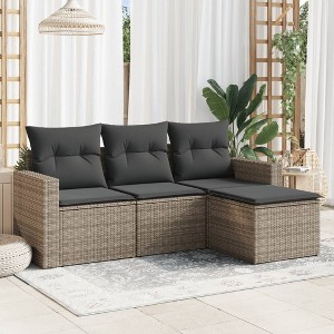 vidaXL Garden Sofa Set PE rattan 4 Piece Removable Covers - 1 of 3