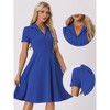 INSPIRE CHIC Women's Vintage Flat Collar V Neck Short Sleeve Belted 1950s Flare Dress - 2 of 4