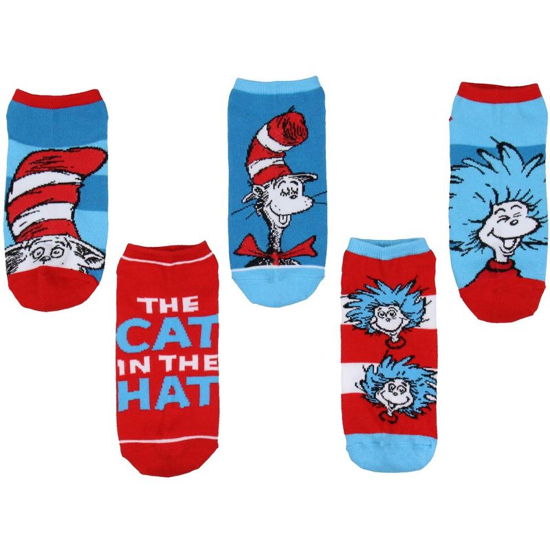 Dr. Seuss Socks Adult Cat In The Hat Thing 1 Thing 2 Low Cut Ankle Socks 5 Pack Multicoloured, 1 of 4