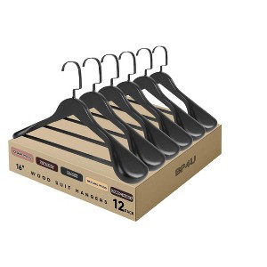 BP4U 16-Inch Wooden Suit Hangers with Non-Slip Pants Bar, Wood Extra-Wide Shoulder Hangers - 1 of 4