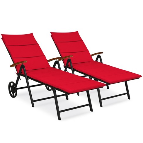 Costway 2 PCS Folding Patio Rattan Lounge Chair Cushioned Aluminum w/ Wheel - image 1 of 4