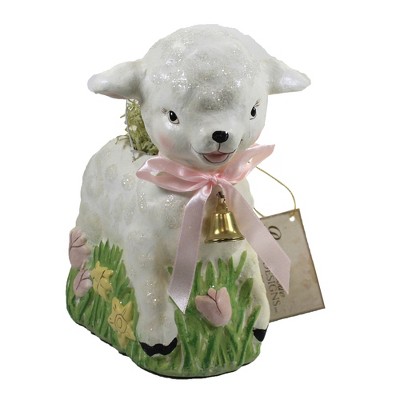 Easter 7.5" Retro Lamb Basket Bucket Spring Bell Floral  -  Decorative Figurines